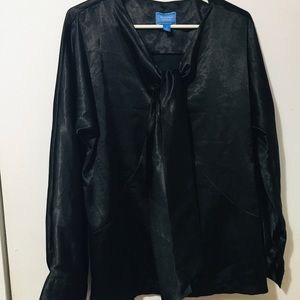 Tie-neck Black Satiny Blouse by Vera Wang size 6